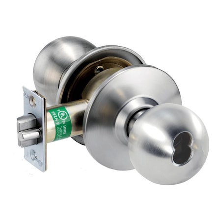 Arrow Lock Grade 1 Storeroom Cylindrical Lock, Ball Knob, SFIC Less Core, Stn Stainless Steel Fnsh, Non-handed HK12-BB-630-IC
